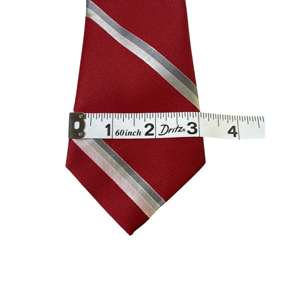 Starcy Ltd Mens Red Striped Necktie Silver‎ Grey Diagonal Stripe Made in USA